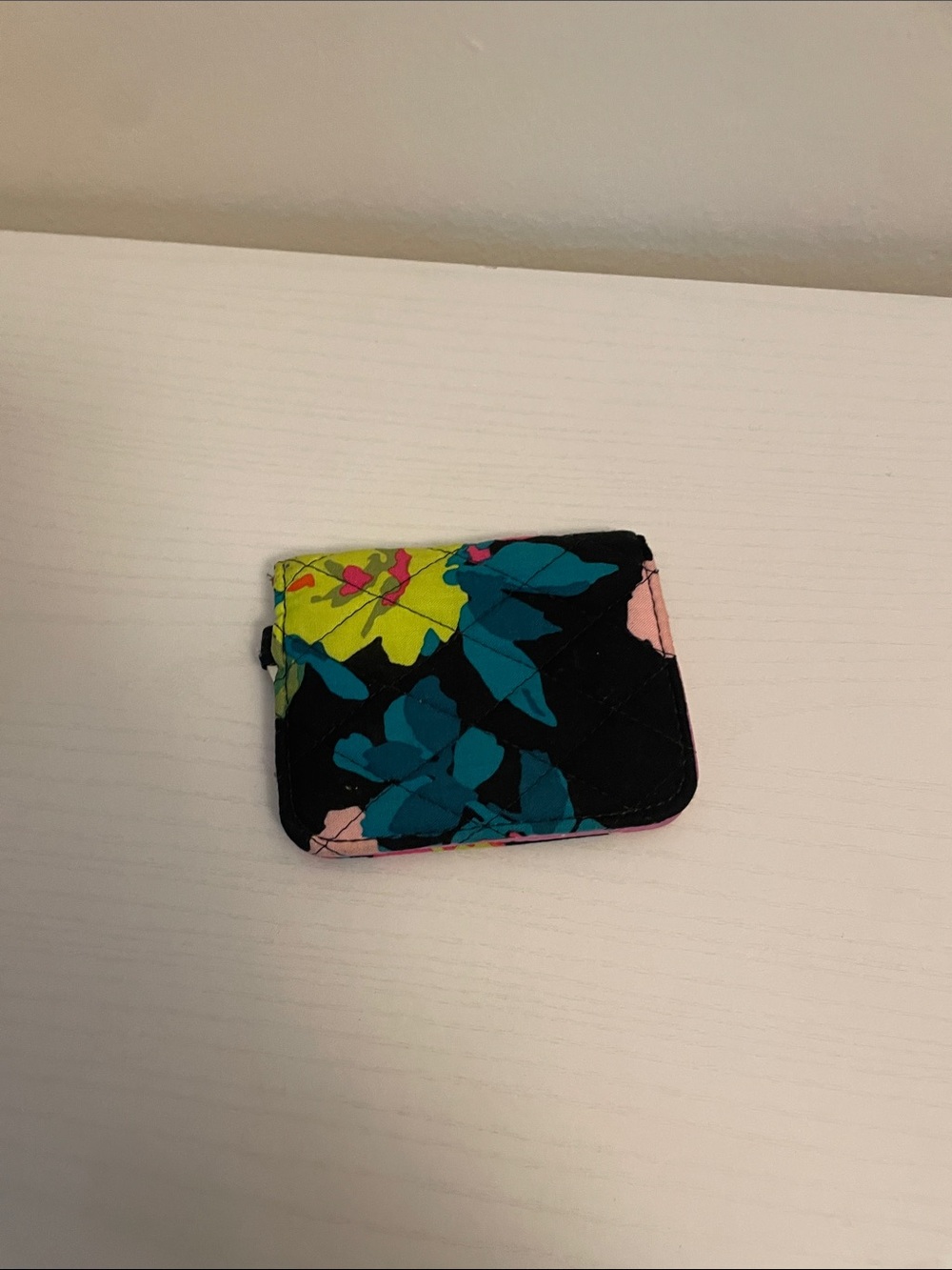 Vera Bradley Quilted Floral Card Holder - Black Teal Lime Pink